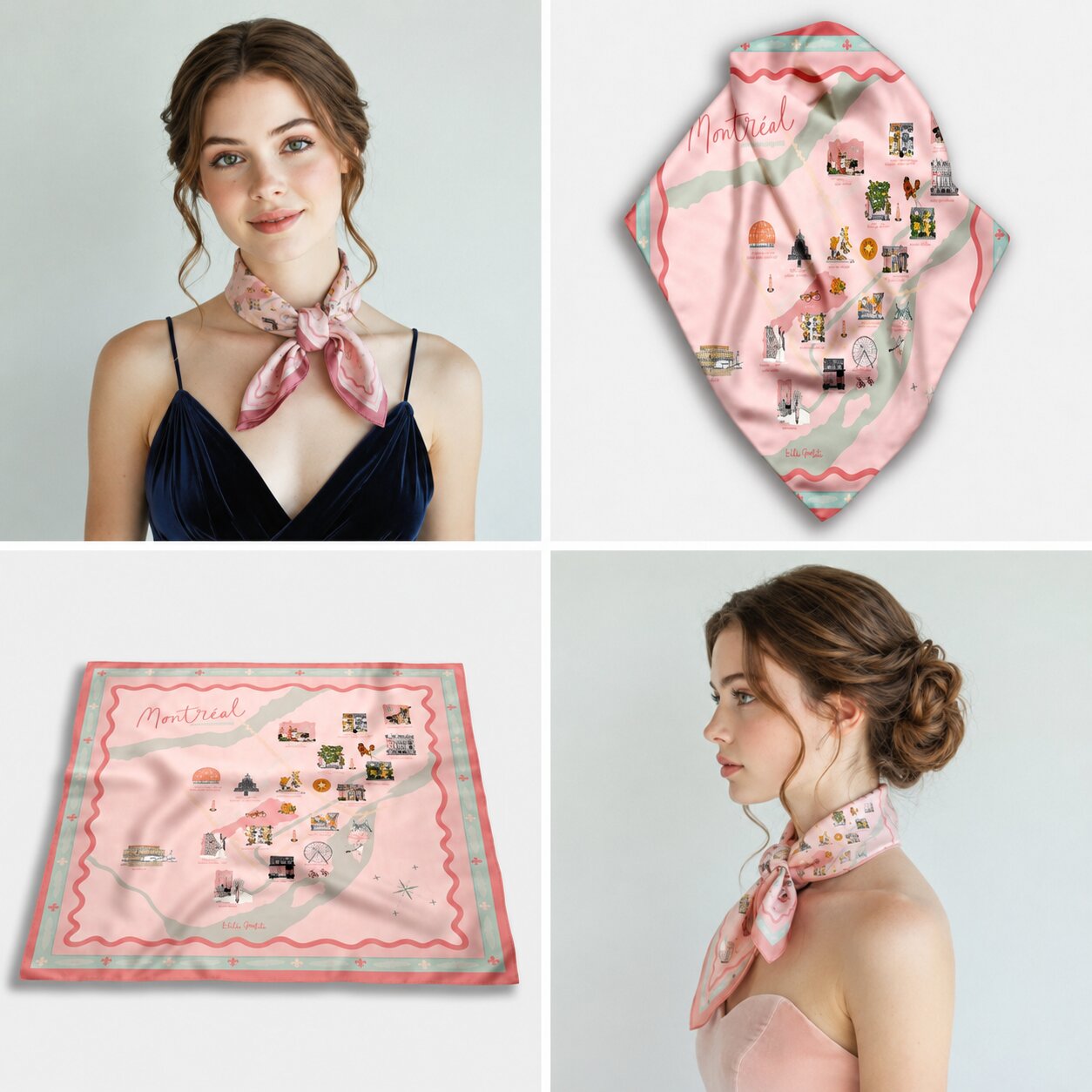Foulard Carte de Montréal - Mili Mila × Liligraffiti