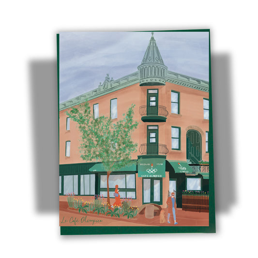 Carte de souhaits illustrée – Montréal, Café Olimpico