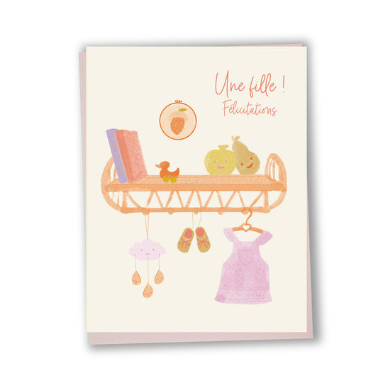 Carte de souhaits illustrée – Naissance Fille