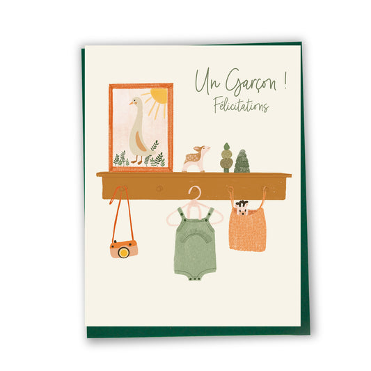 Carte de souhaits illustrée - Naissance Garçon