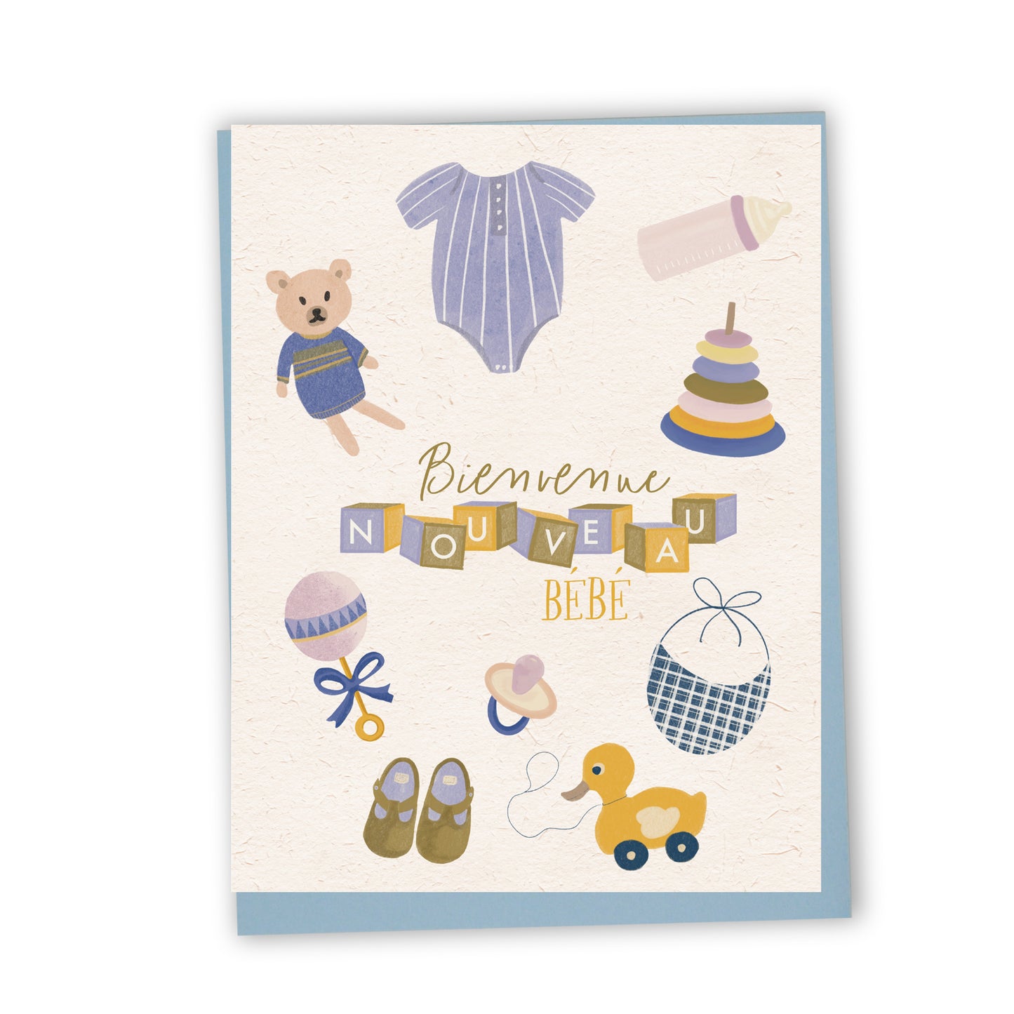 Carte de souhaits illustrée - Bienvenue nouveau bébé