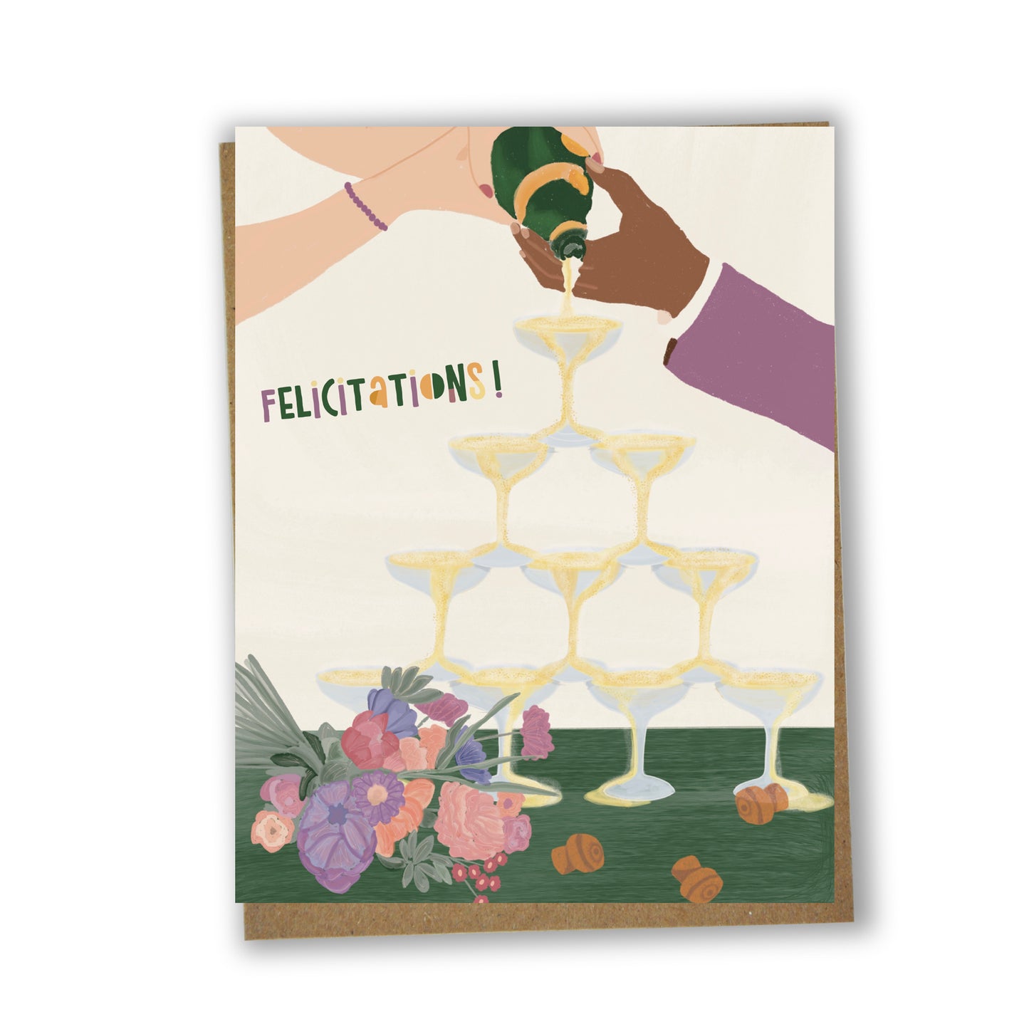 Carte de souhaits illustrée – Félicitations (Champagne)