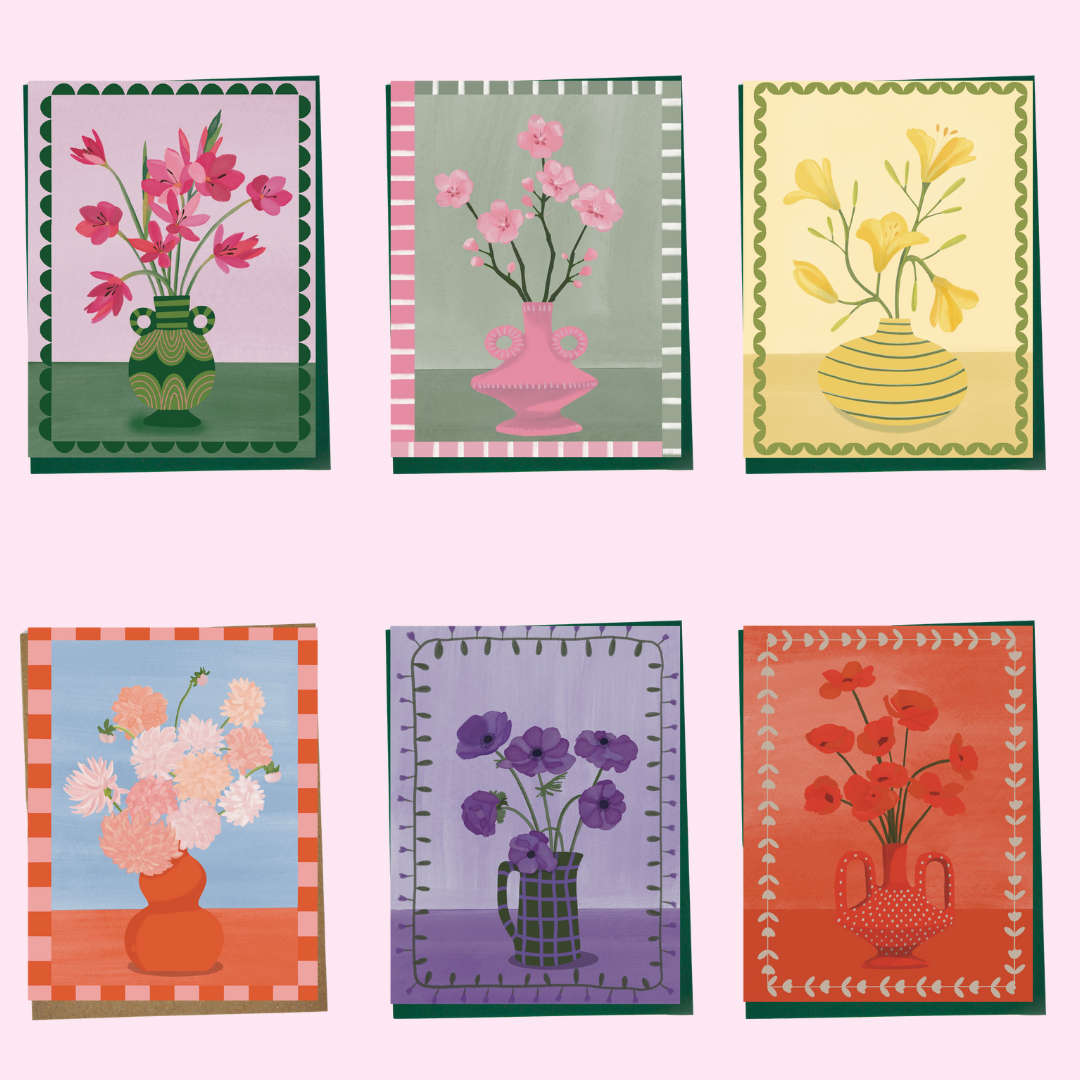 Cartes de souhaits illustrée – Coffret floral (ensemble de 6)