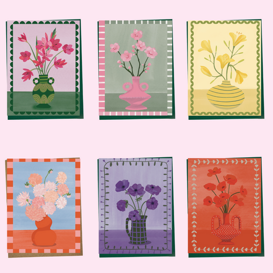 Cartes de souhaits illustrée – Coffret floral (ensemble de 6)