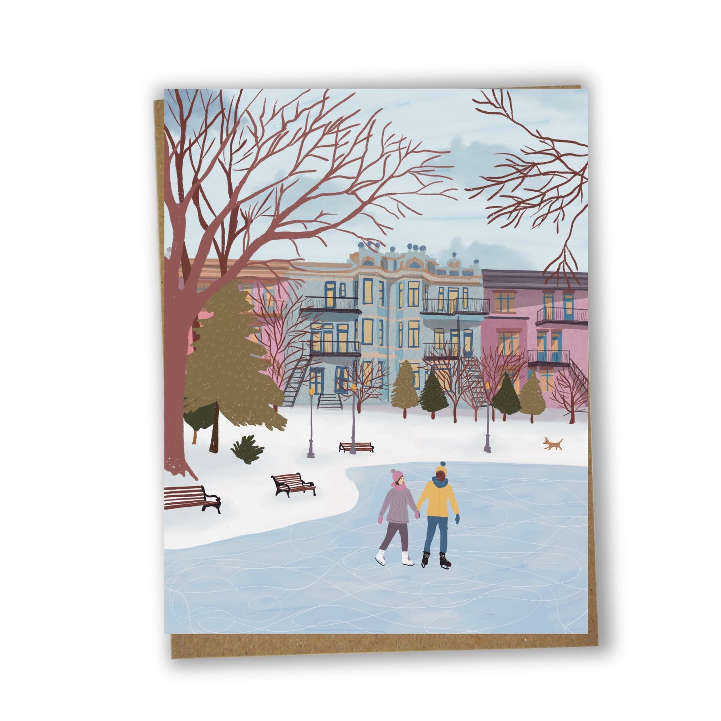 Carte de souhaits illustrée du Parc La Fontaine en hiver à Montréal