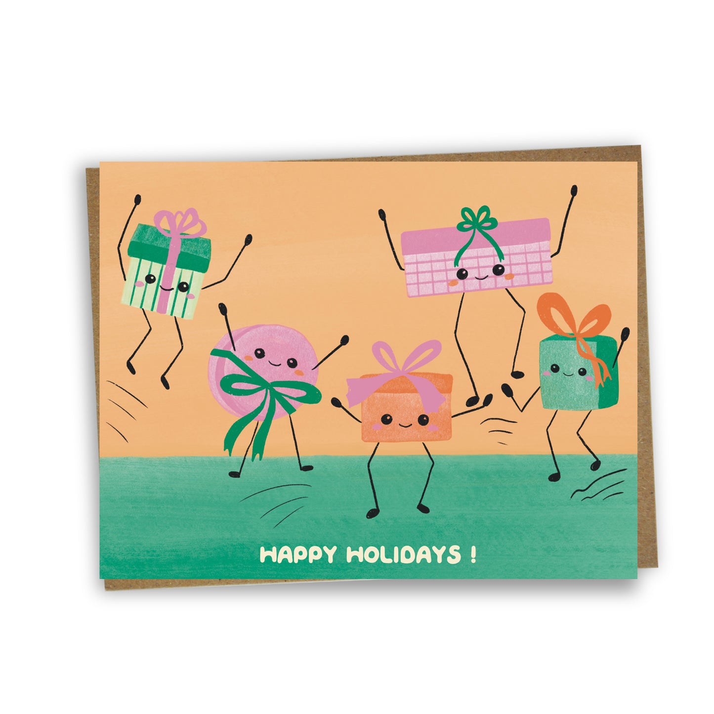 Carte de souhaits illustrée – Cadeaux kawaii dansants