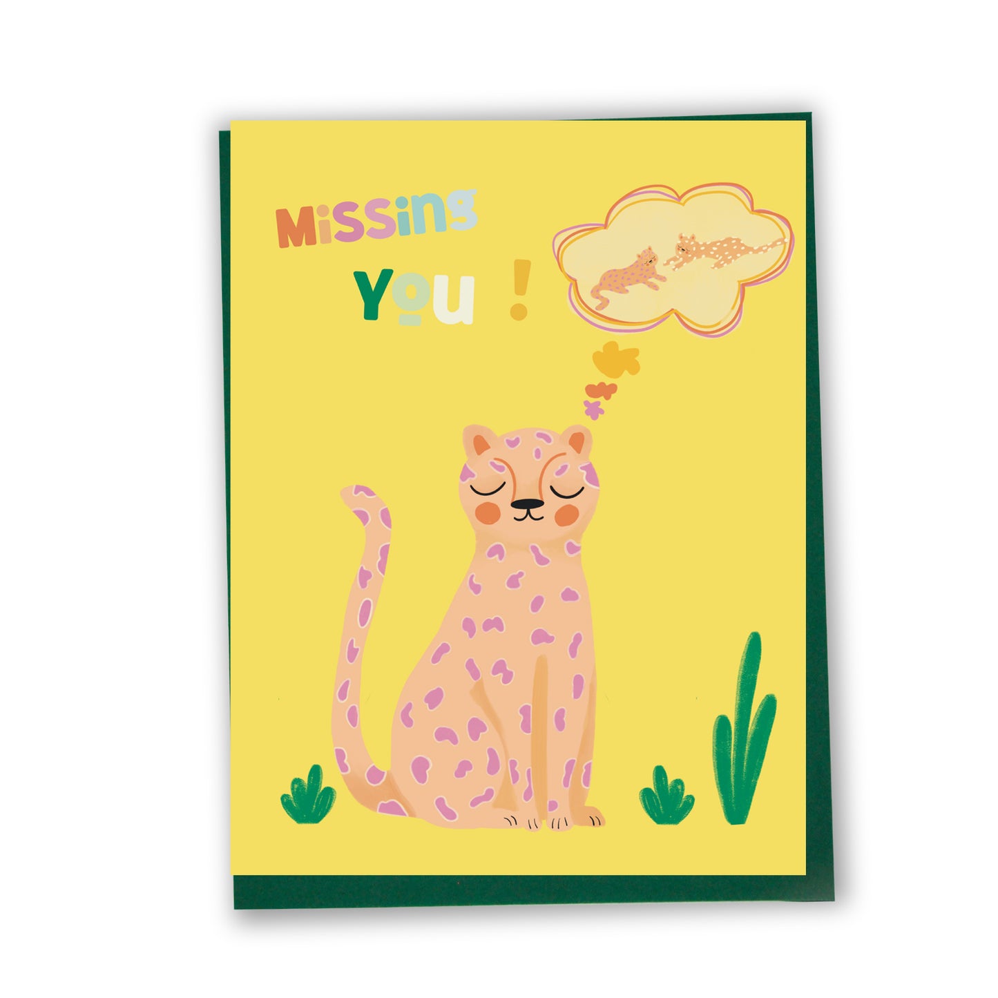 Carte de souhaits illustrée – Tu me manques (Guépard)