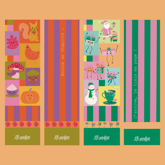 Marque-pages illustrés kawaii –  Lot de deux