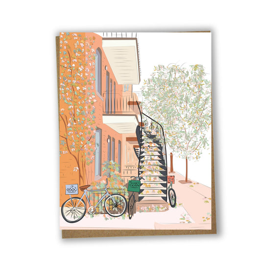 Carte de souhaits illustrée – Bicyclette automnale
