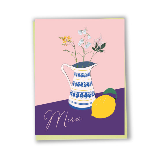 Carte de souhaits illustrée – Merci (Citron & fleurs des champs)