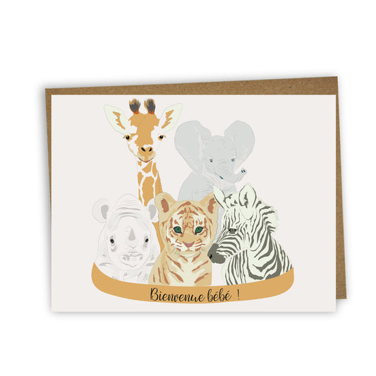 Carte de souhaits illustrée - Bienvenue bébé (Jungle)