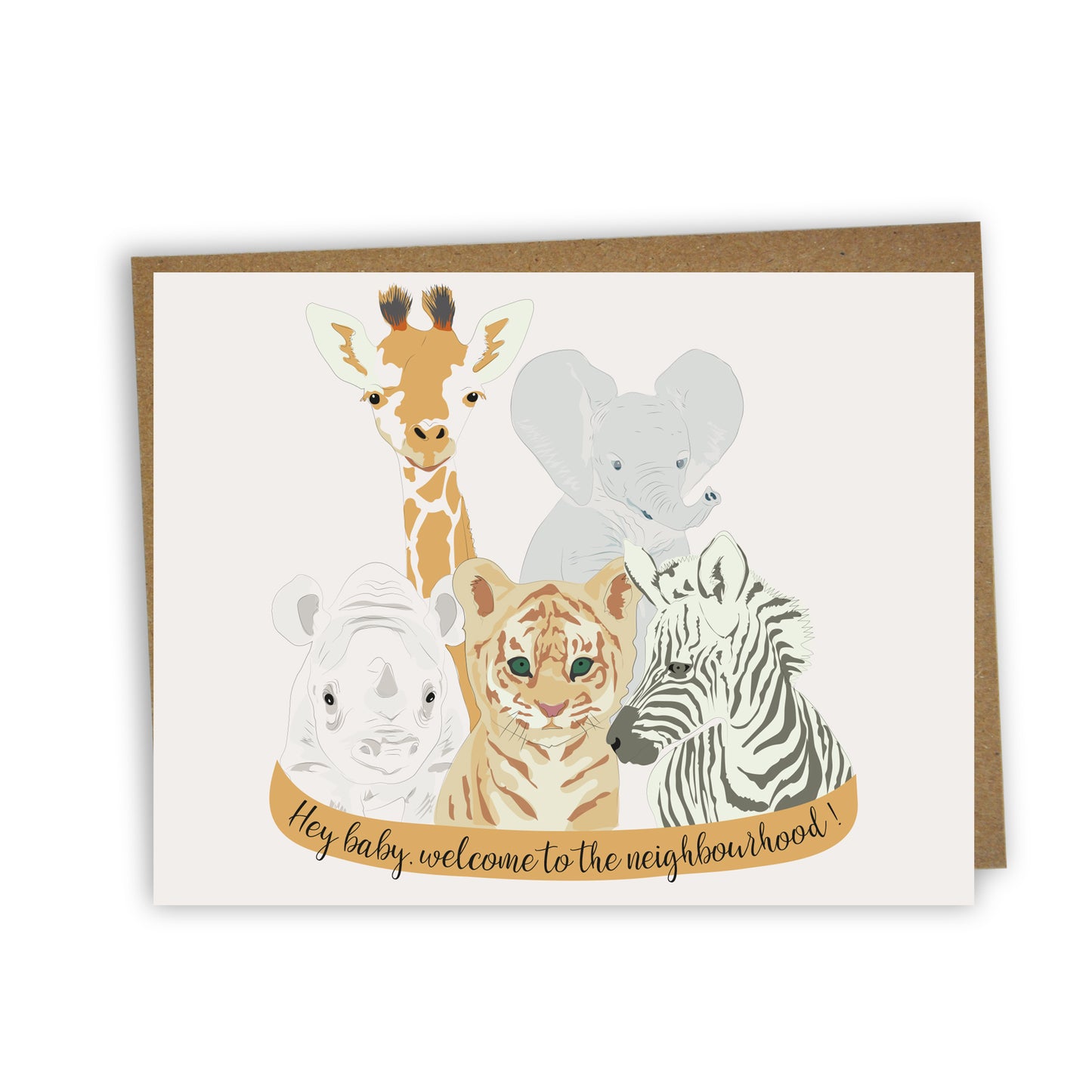 Carte de souhaits illustrée - Bienvenue bébé (Jungle)