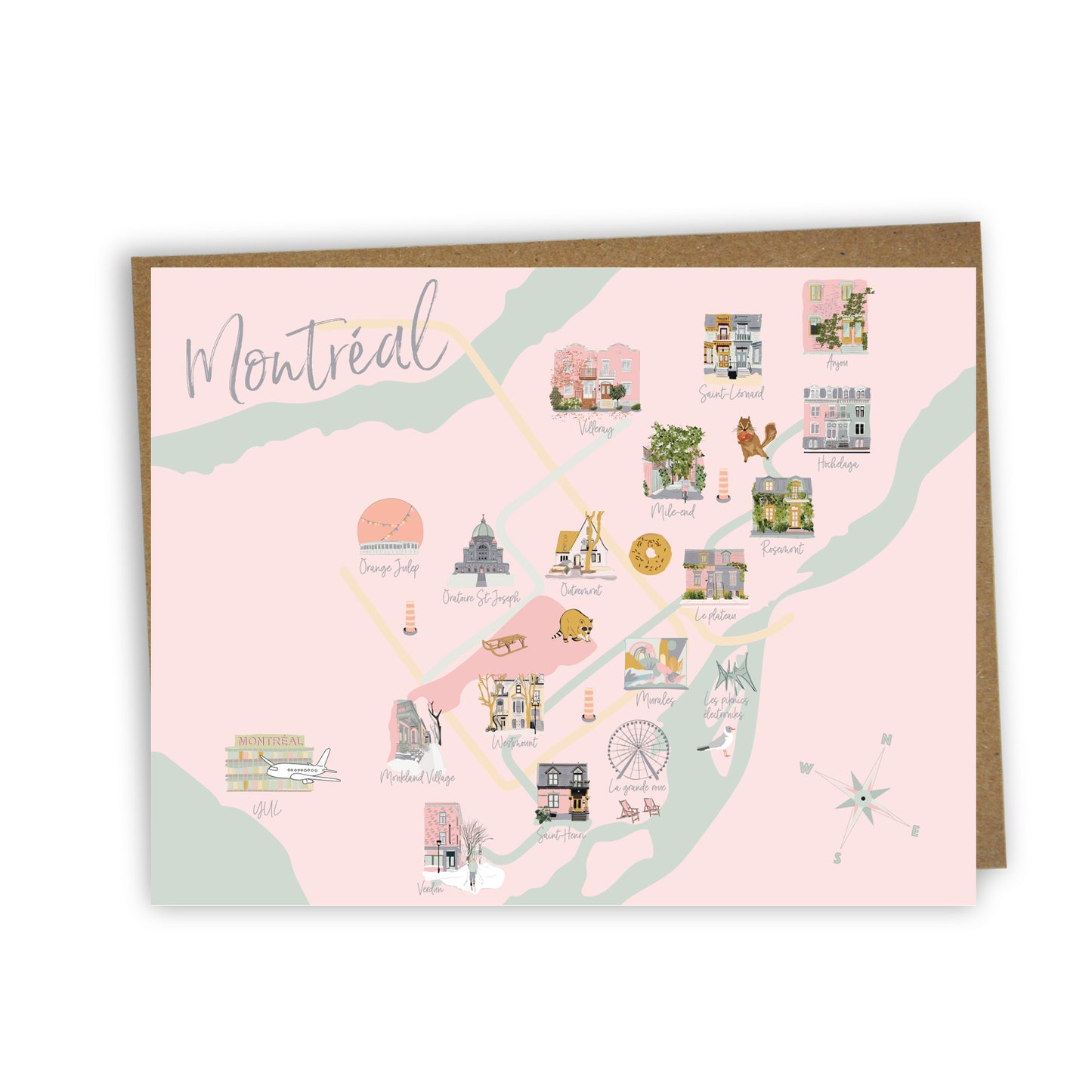Carte de souhaits illustrée – Carte de Montréal