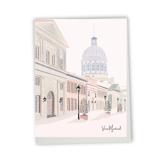 Carte de souhaits illustrée – Vieux-Montréal sous la neige
