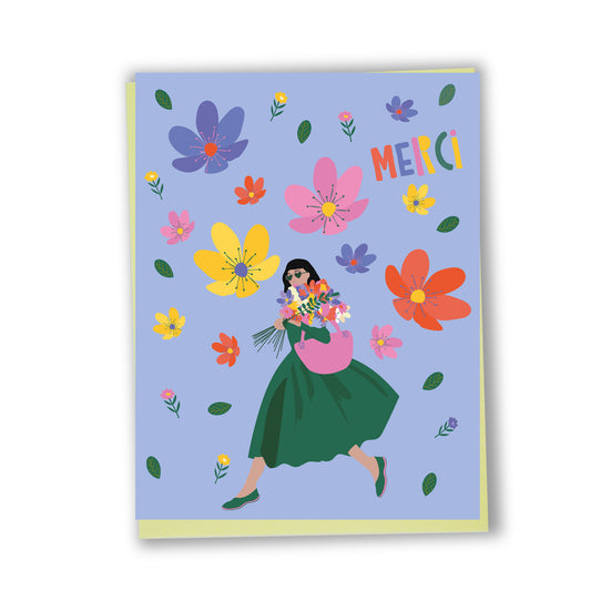 Carte de souhaits illustrée – Merci (Fleurs en couleurs)