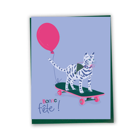 Bonne fête (Chat sur planche à roulettes) - Carte de souhaits