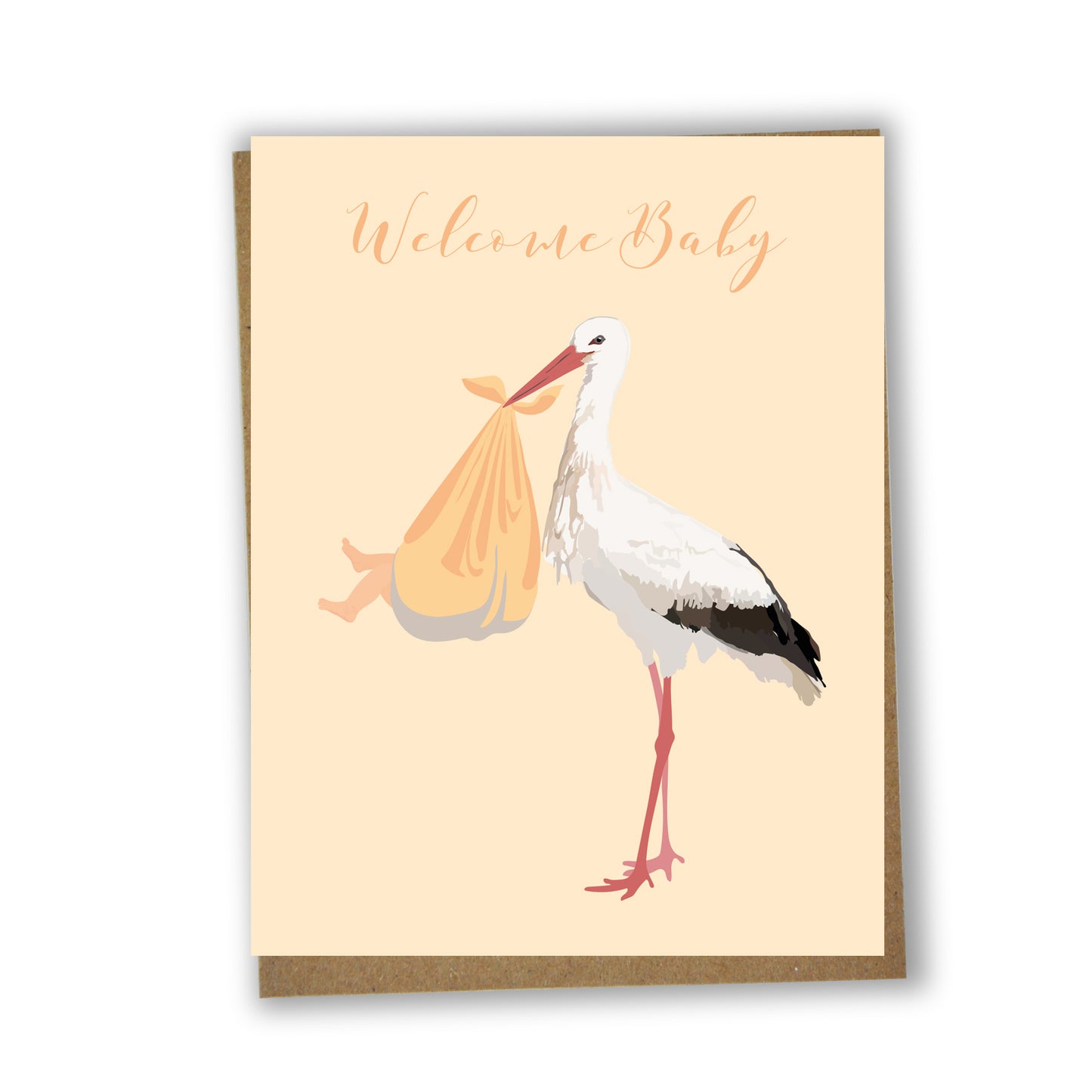 Carte de souhaits illustrée - Naissance (Cigogne et bébé)