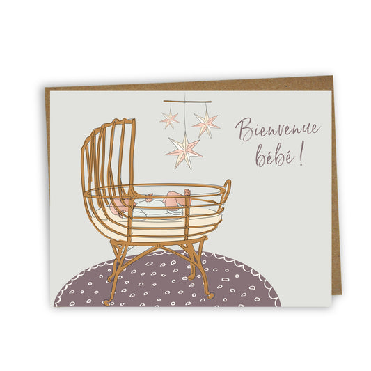 Carte de souhaits illustrée – Naissance (Berceau)