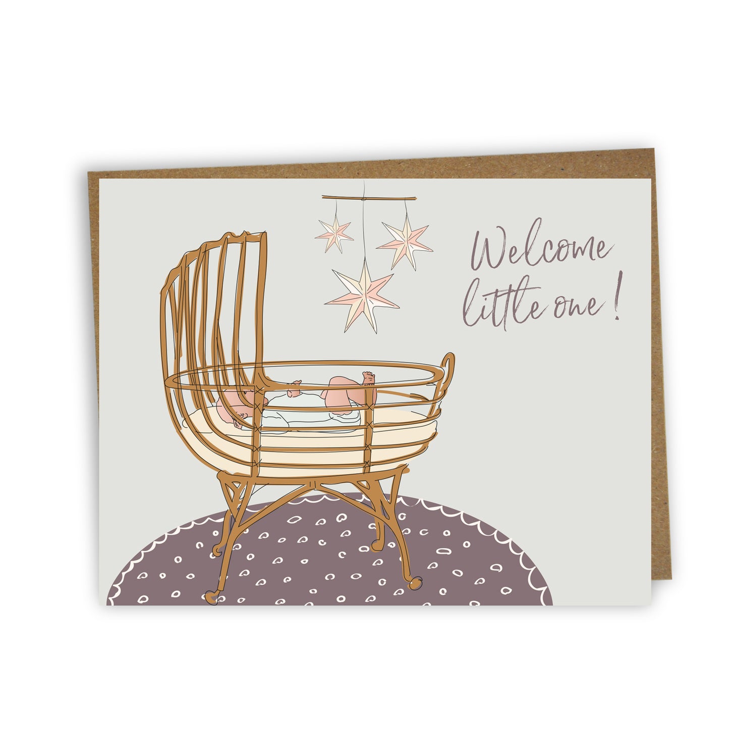 Carte de souhaits illustrée – Naissance (Berceau)