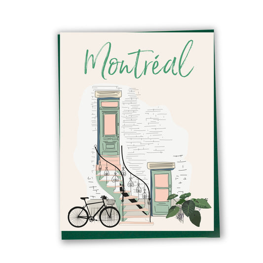 Carte de souhaits illustrée – Montréal, escalier extérieur