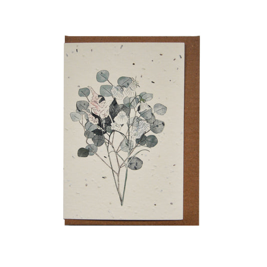 Carte de souhaits illustrée ensemencée – Bouquet d’eucalyptus