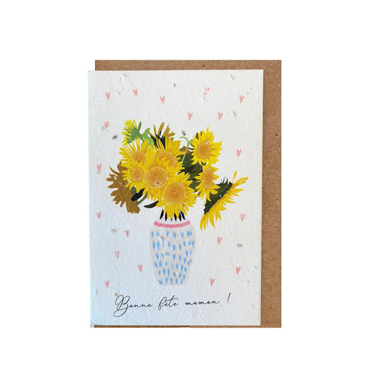 Carte de souhaits illustrée ensemencée – Bonne fête maman (Tournesols)