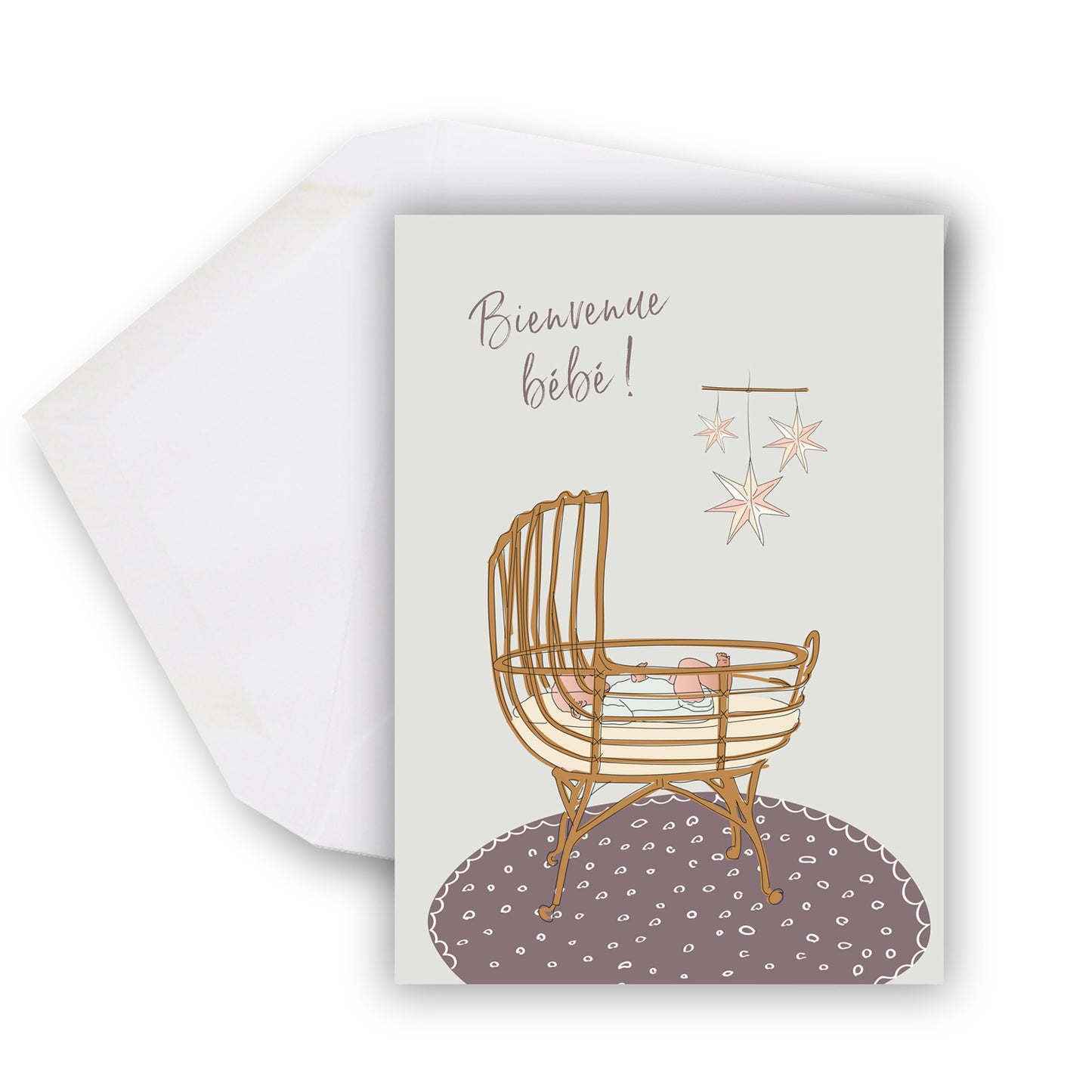Maxi carte de souhaits illustrée – Naissance (Berceau)