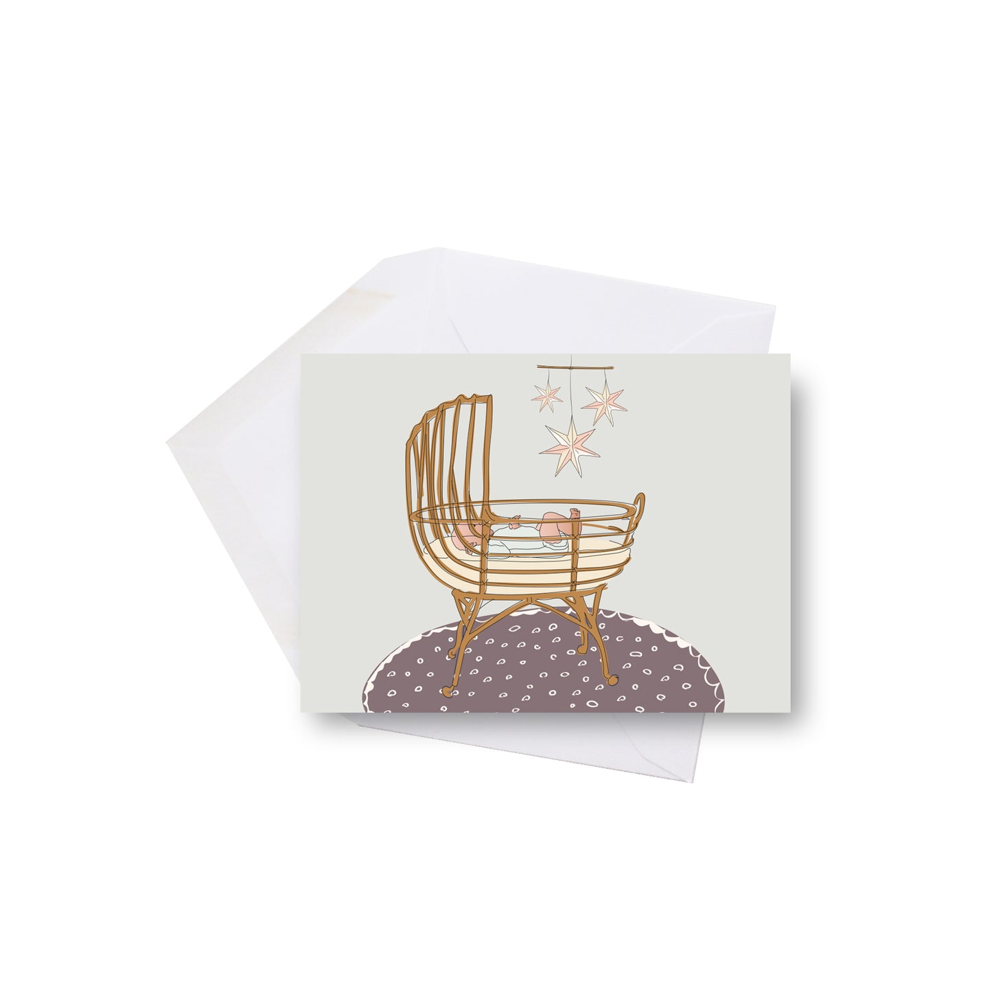 Mini carte de souhaits illustrée - Berceau (Bébé)