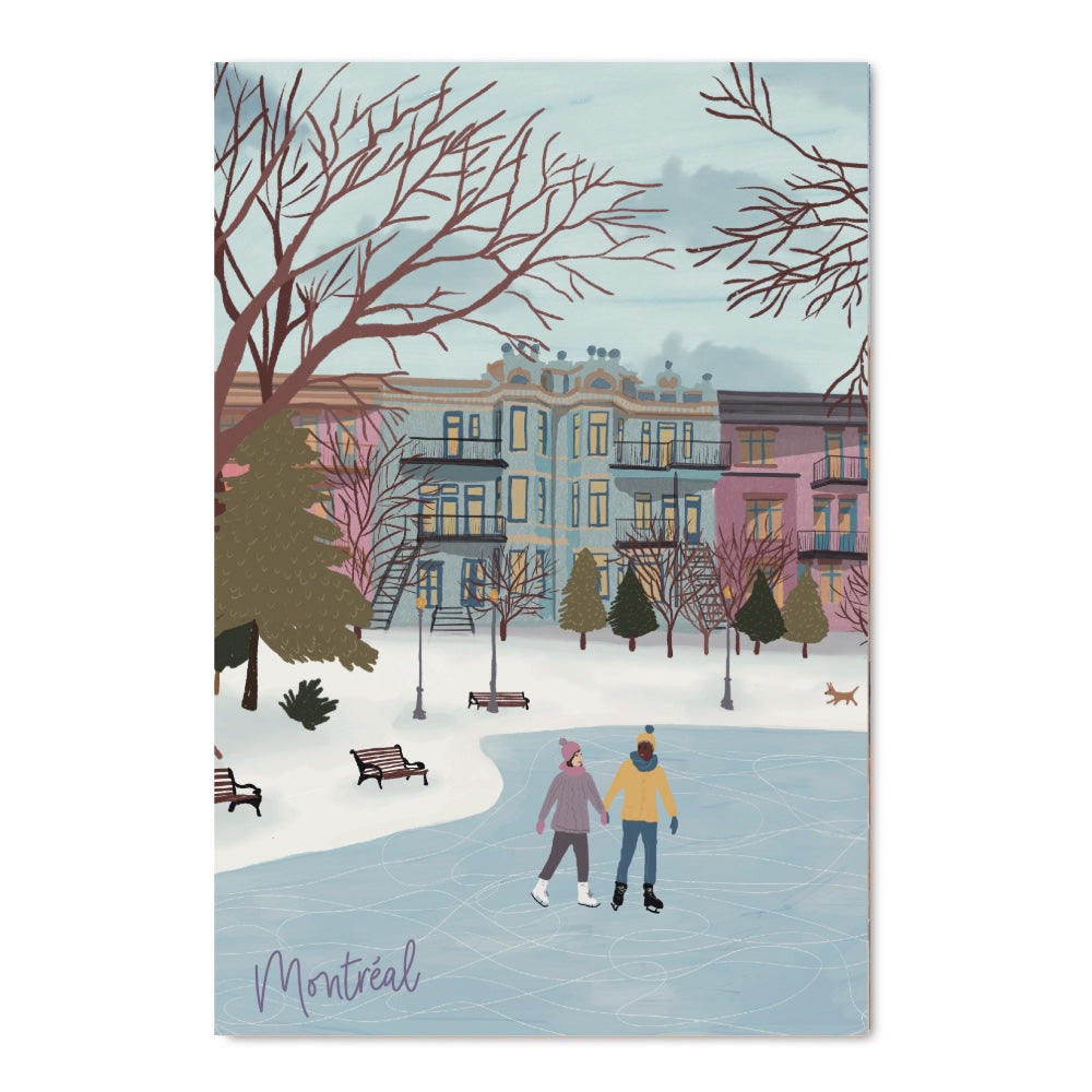 Carte postale illustrée – Parc Lafontaine en hiver