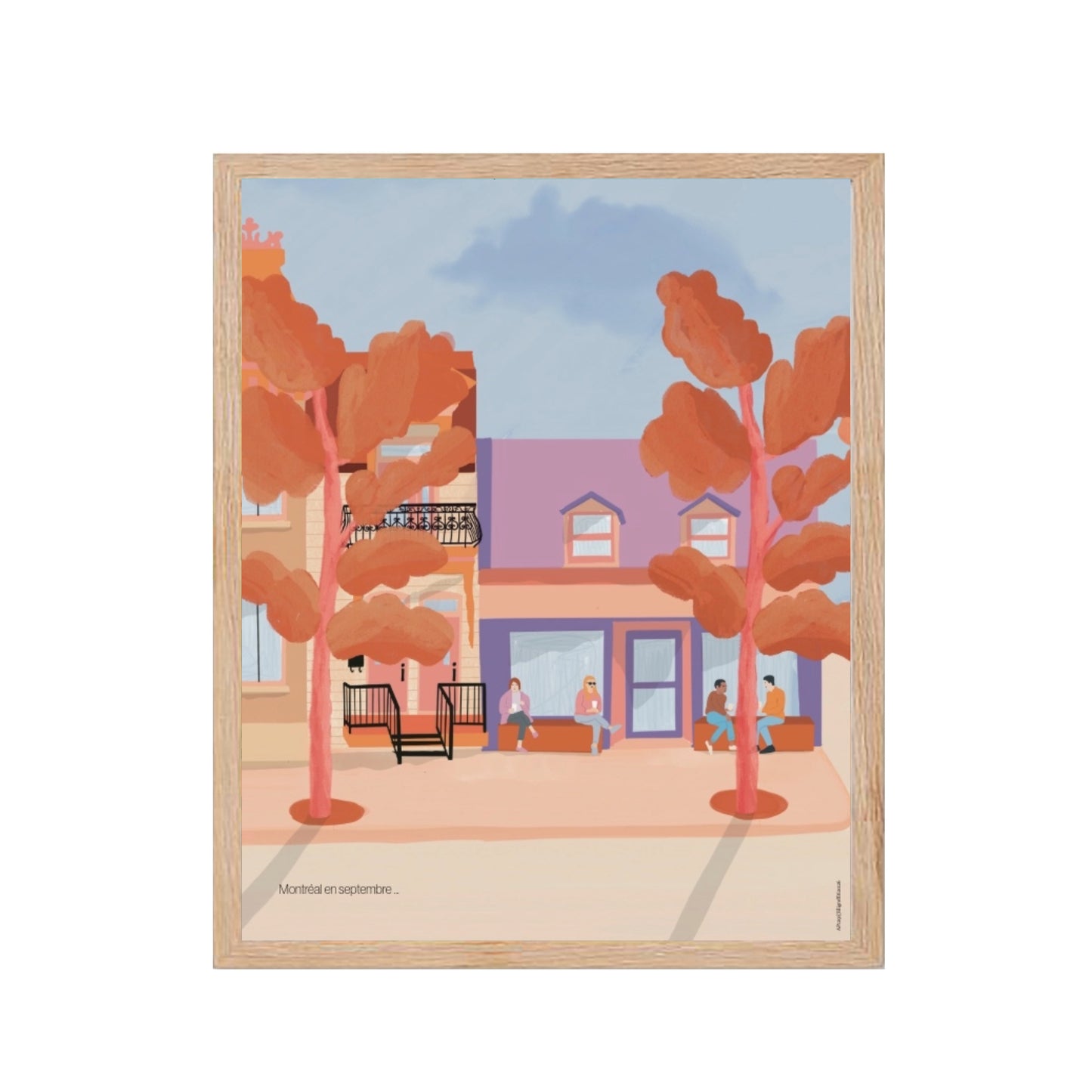 Affiche illustrée représentant Montréal en septembre, dessinée par une illustratrice montréalaise