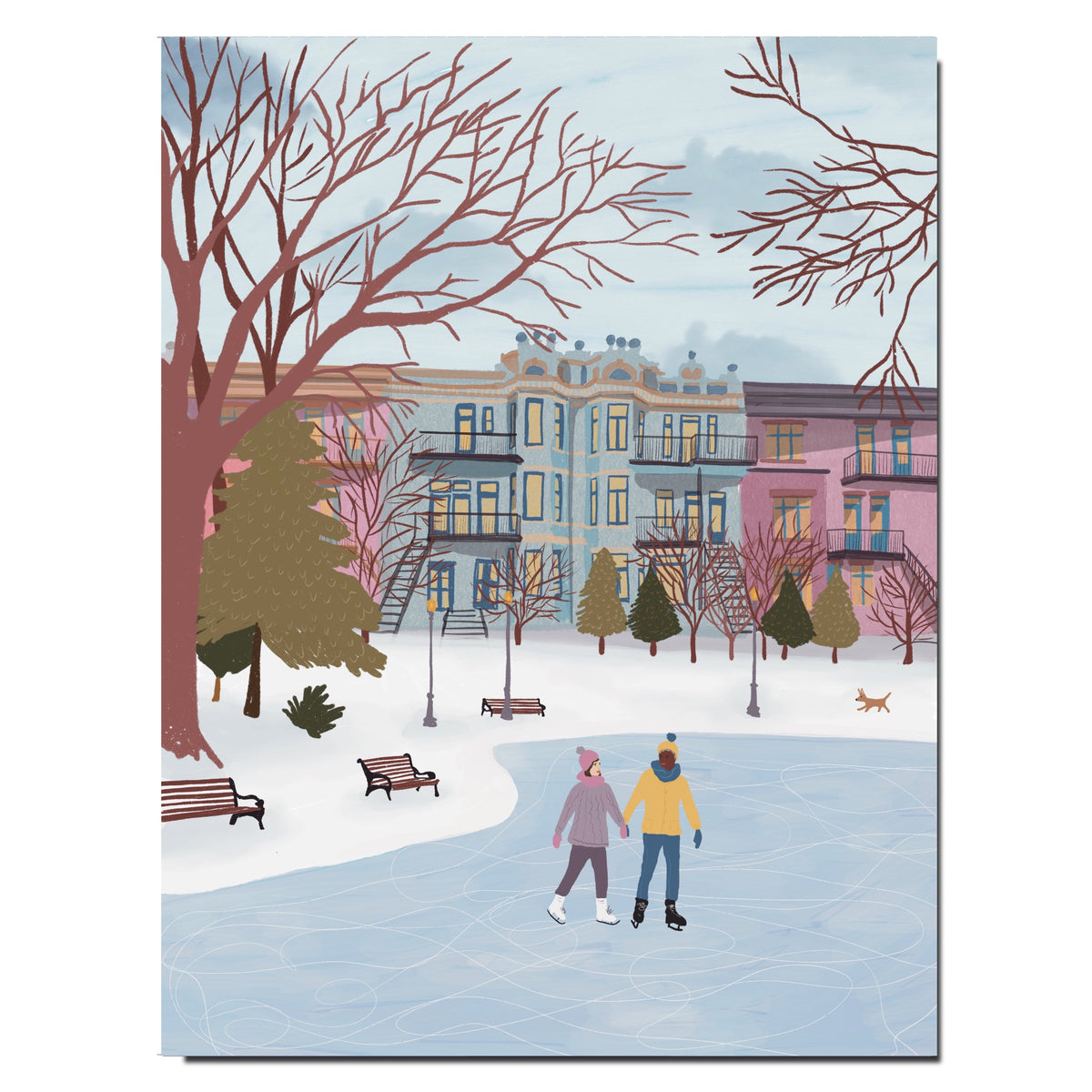 Carnet illustré du Parc La Fontaine en hiver à Montréal, couverture colorée