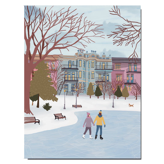 Carnet illustré du Parc La Fontaine en hiver à Montréal, couverture colorée
