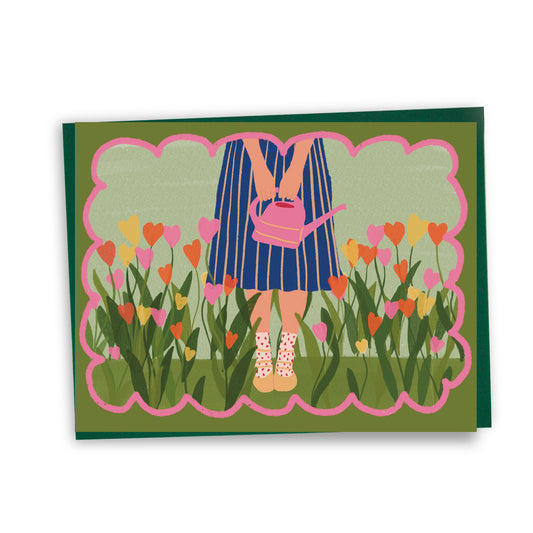 Carte amour illustrée représentant des fleurs en forme de cœur, créée par une illustratrice montréalaise