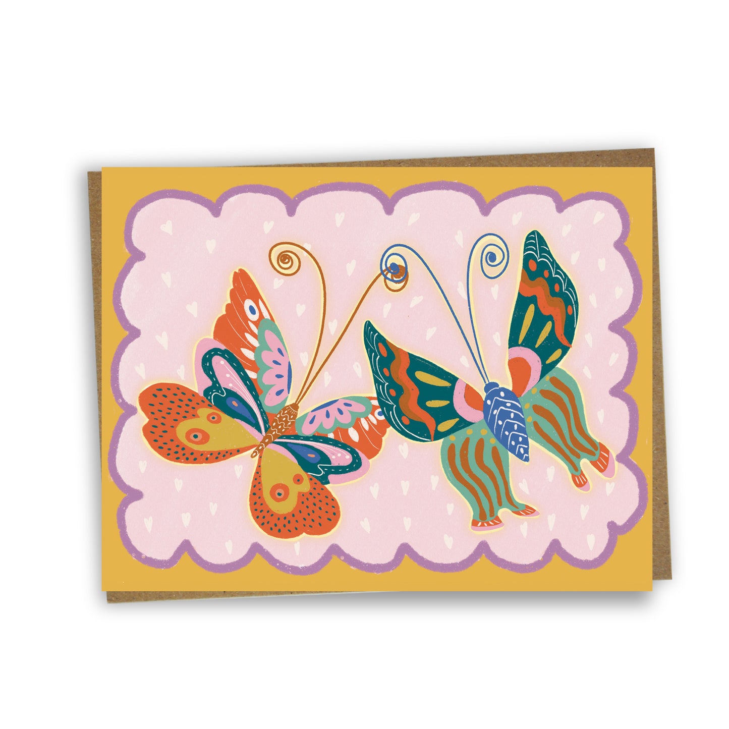 Carte de mariage illustrée avec papillons colorés, imprimée à Montréal par une artiste locale