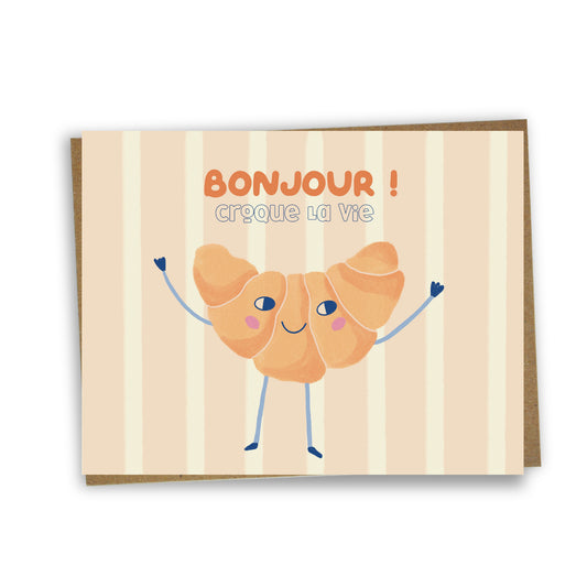 Carte de souhaits illustrée – Bonjour (Croissant)