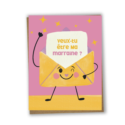 Carte de souhaits illustrée – Veux-tu être ma marraine ?