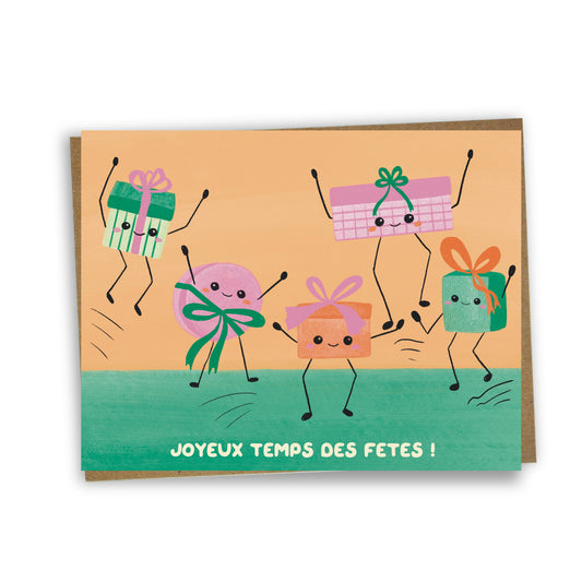Carte de souhaits illustrée – Cadeaux kawaii dansants