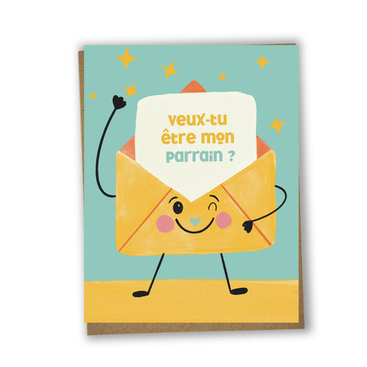 Carte de souhaits illustrée – Veux-tu être mon parrain?