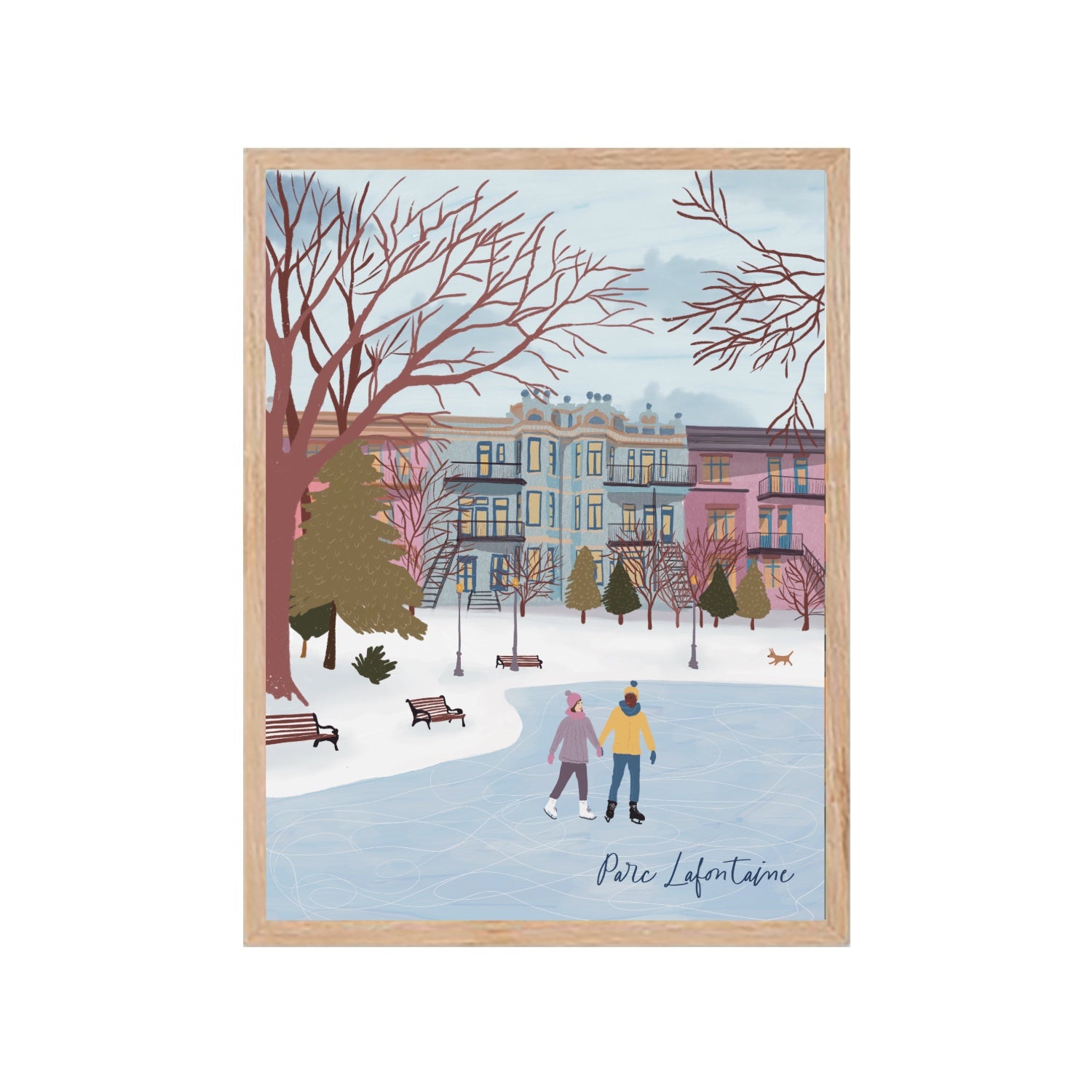 Illustration murale du Parc La Fontaine en hiver, imprimée à Montréal
