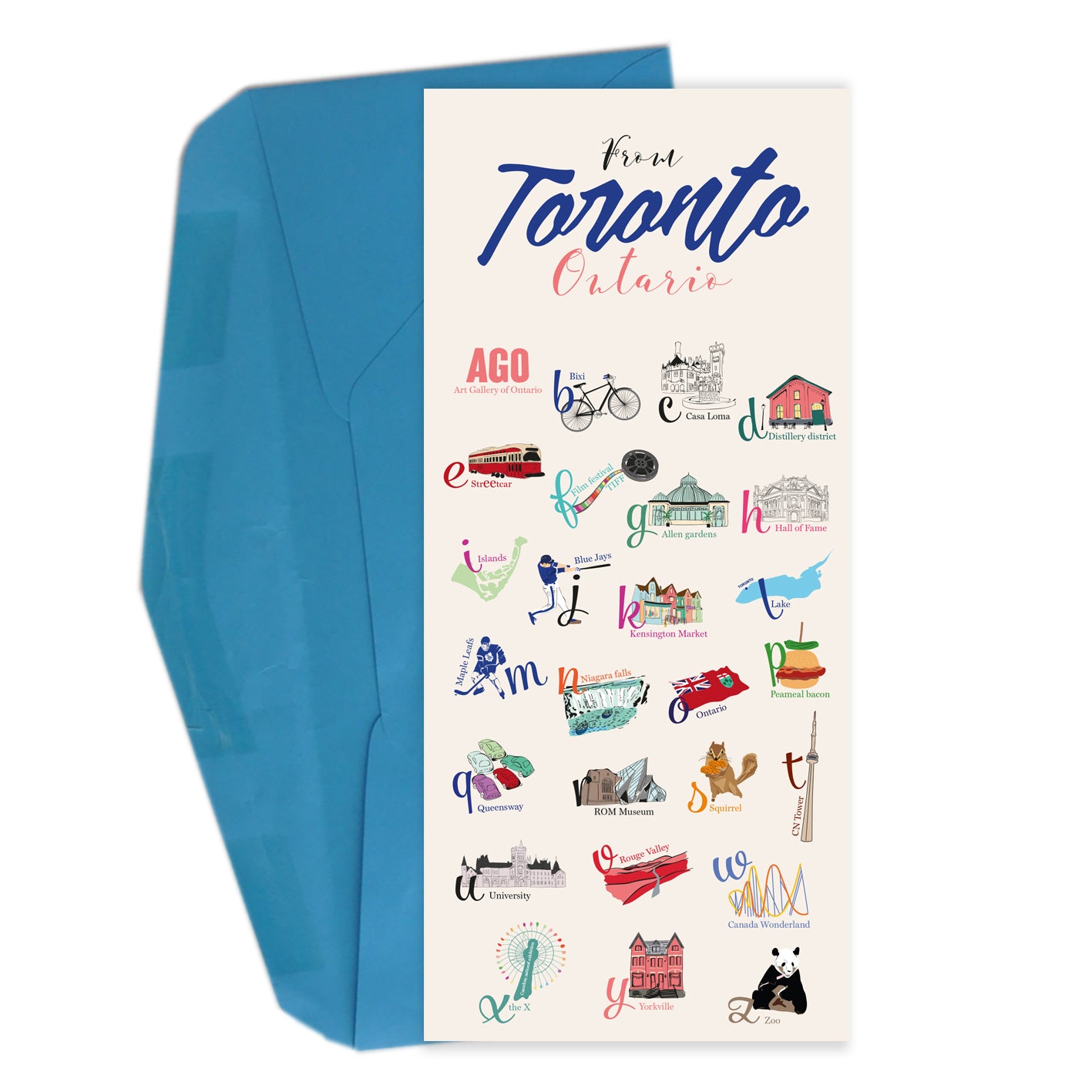 Carte Toronto en 26 lettres de A à Z emblèmes ville